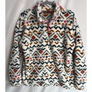 Eddie Bauer Plush Fleece 1/4 Zip Pullover Women's Size L Vanilla Aztec Outdoor